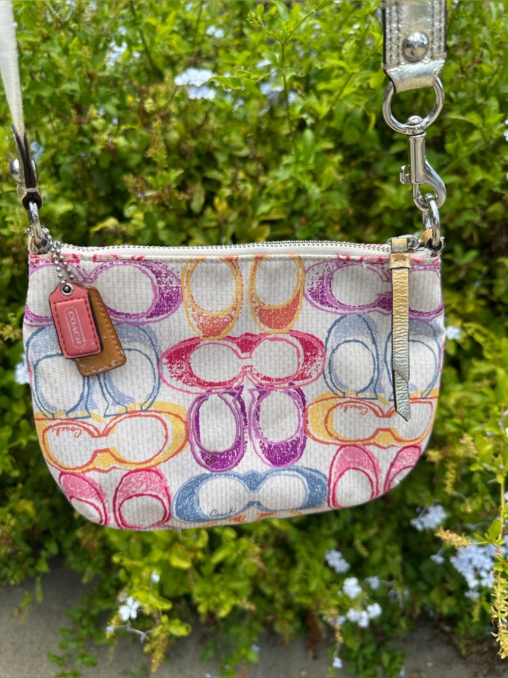 Coach Multicolor Signature C Canvas Shoulder Bag Metallic Trim y2k - Picture 4 of 8